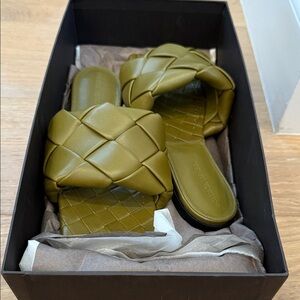 Olive Green Woven Slide Sandals